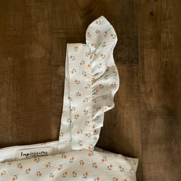 Impressions Floral Ruffle Strap Babydoll Top White Orange Flowers Size M - Picture 2 of 7